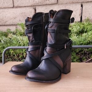 Freebird Baker Buckle Strap Boho Western Brown Burnished L Boots Size 8